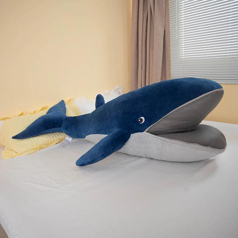 Big Mouth Blue Whale Doll Plush Toy Aquatic Ocean Cuddly Animal Plush Toy Stuffed Plushie Peluche Boys Girls Sleeping Friend - QMartCo